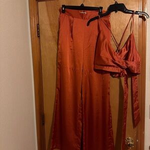 Elegant Rust Wide Leg and Top Set
